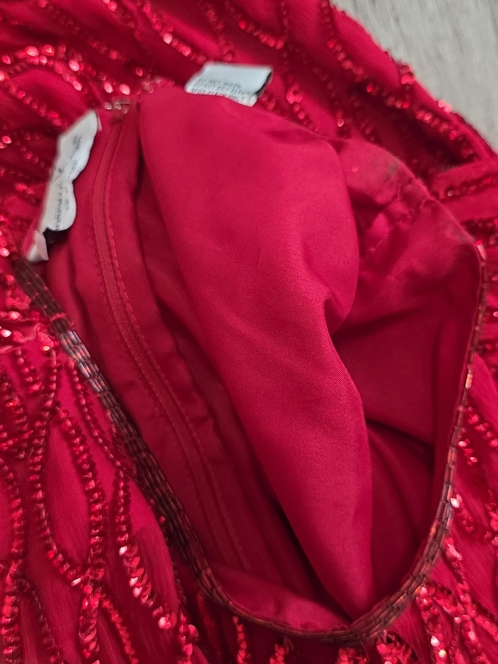 Vintage Laurence Kazar Cocktail 100% Silk Red Sequin Beaded Dress - Picture 14 of 16